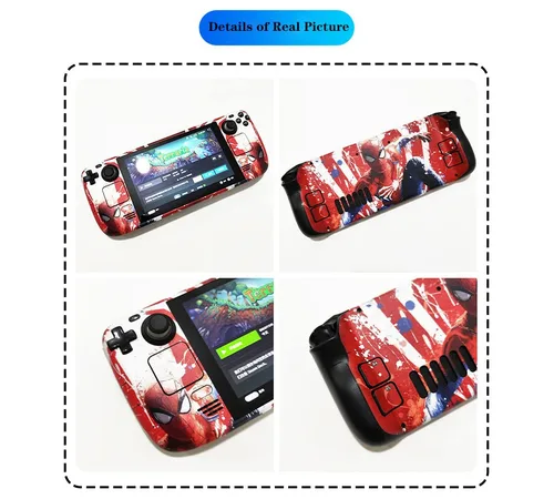 Vista 4 de Super Hero Full Set Protective Skin Decal For Steam Deck, Handheld Shell Protection Non-Marking Dust-Roof Film Spider-Man A