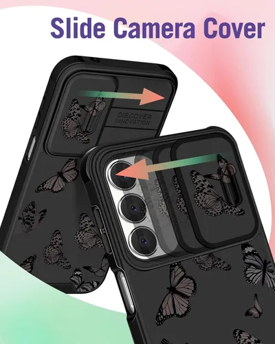Vista 3 de Funermei Funda para teléfono Samsung Galaxy A15 5G - [2 en 1] Funda para teléfono de mujeres lindas chicas, diseño femenino de mariposa negra