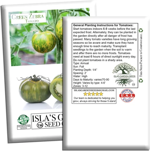 Vista 6 de Semillas de tomate Green Zebra (Solanum lycopersicum) – Más de 50 semillas tradicionales no transgénicas de Isla's Garden Seeds, tomates verdes a