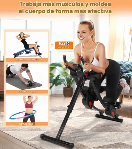 Vista 2 de Ab Machine for Home Gym, Adjustable Foldable Core Trainer Workout Equipment, 4 Adjustable Levels, LCD Monitor, 440 LB Capacity, Thick Knee Pad