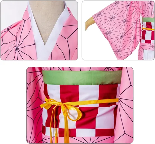 Vista 4 de Disfraz de anime Kamado Nezuukoo para cosplay kimono juego de rol para fiesta de Halloween con bambú