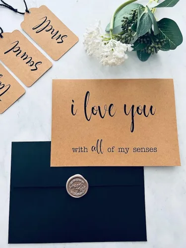 Vista 5 de Juego de tarjetas de felicitación Five 5 Senses - Being with you makes perfect sense, I love you with all of my senses - Tarjetas de aniversario