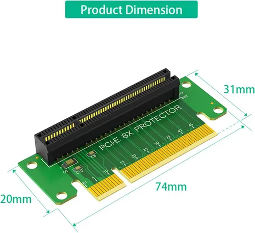 Vista 2 de WLGQ Tarjeta vertical PCIE X8 macho a hembra, adaptador PCI Express PCI-E 8X izquierdo de 90 grados, adecuado para servidor, escritorio