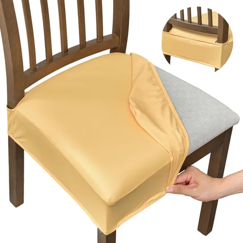 Vista 16 de NILUOH Fundas impermeables para sillas de comedor, juego de 2, fundas de asiento de cuero PU para sillas de comedor, fundas deslizables lavables