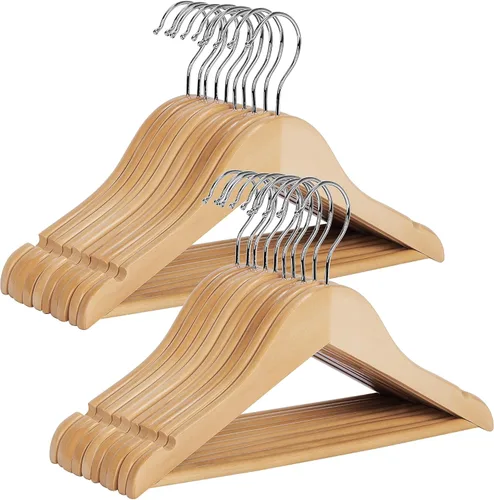 Vista 11 de StorageWorks - Perchas de madera, paquete de 30 perchas de madera de loto con barra para pantalones Perchas de madera de loto maciza, superficie