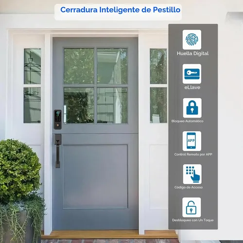 Vista 3 de Cerradura inteligente para puerta de entrada sin llave con asa, cerrojo Bluetooth para puerta delantera con huella digital, control de aplicación