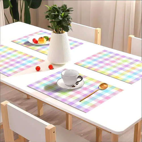 Vista 2 de Nepnuser Juego de 4 manteles individuales de lino con diseño de búfalo de Pascua, rústicos, para decoración de mesa de comedor, cocina, hogar