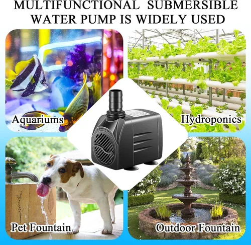 Vista 7 de Bomba sumergible, bomba de fuente pequeña con tubo, bomba de agua sumergible para acuario, pecera, interior o exterior, fuente de estanque 25W 400gph