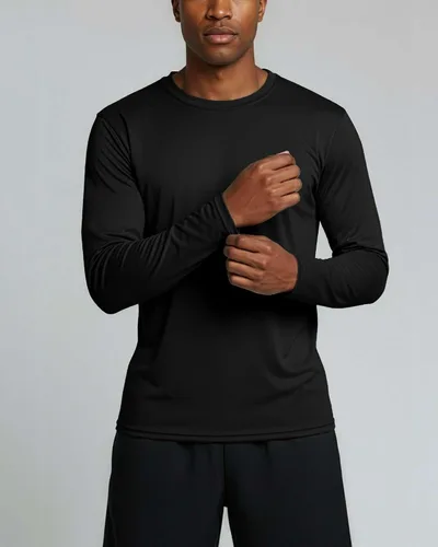 Vista 3 de Real Essentials Paquete de 4 unidades camiseta de manga larga para hombre Dry Fit, disipa la humedad, protección solar FPU 50+ contra rayos