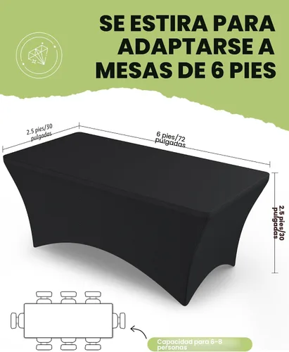 Vista 3 de Pureegg Mantel de Spandex de 6 pies - Paquete de 6, Cubierta de Mesa Ajustada y Elástica para Mesas Rectangulares, Tela Resistente a las Arrugas
