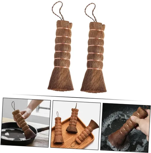 Vista 4 de Healeved Cepillo para bandeja de té de pelo marrón, mini cepillo para platos, batidor de té, matcha, batidor, olla, fregador, cepillo para lavar