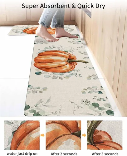 Vista 4 de Tapete de baño naranja con calabaza de Acción de Gracias para bañera, antideslizante, de secado rápido y absorbente, tierra de diatomeas