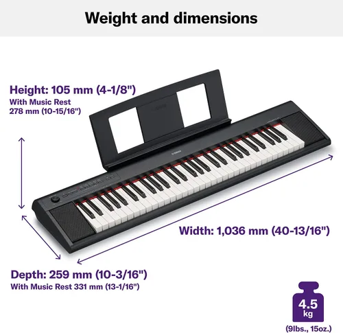Vista 2 de Teclado portátil Yamaha NP12, ligero, negro, Negro