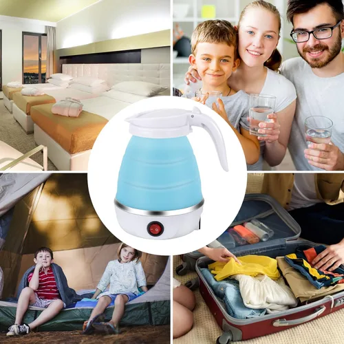 Vista 6 de Hervidor Eléctrico Portátil de Tamaño de Viaje, 600ML Pequeño Plegable para Té y Café con Tazón y Tazas Colapsables, 5 Minutos de Agua en Ebullición