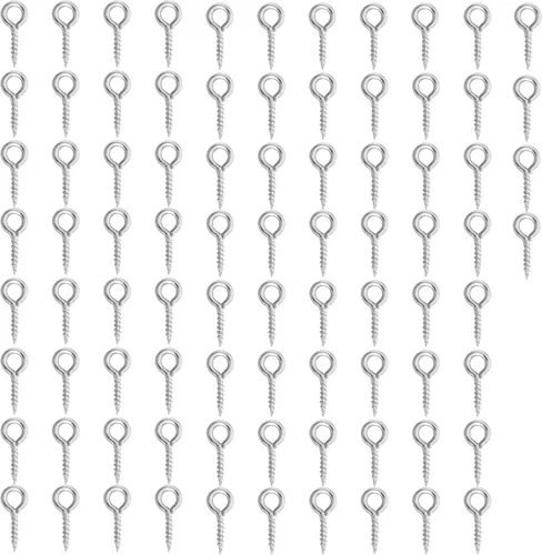 Vista 9 de 100 pines de ojo de tornillo, 10 tornillos pequeños de 0.197 pulgadas de acero inoxidable, ganchos de acero inoxidable, ganchos de ojo plateados