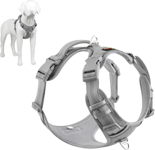 Vista 8 de Plutus Pet Arnés para perro sin tirones, liberación en el cuello, arnés reflectante ajustable para perro, asa de fácil control para caminar