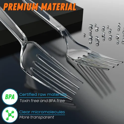 Vista 2 de Dipoo Tenedores de plástico transparente de 18 cm de alta resistencia con resistente al calor y sin BPA, cubiertos de plástico sólidos y duraderos