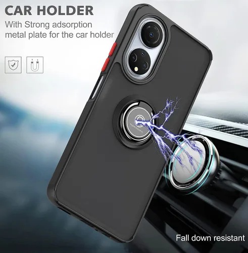 Vista 4 de QUIETIP Funda compatible con Honor X7, TPU + policarbonato duro, anillo magnético a prueba de golpes, cubierta de parachoques con 2 protectores