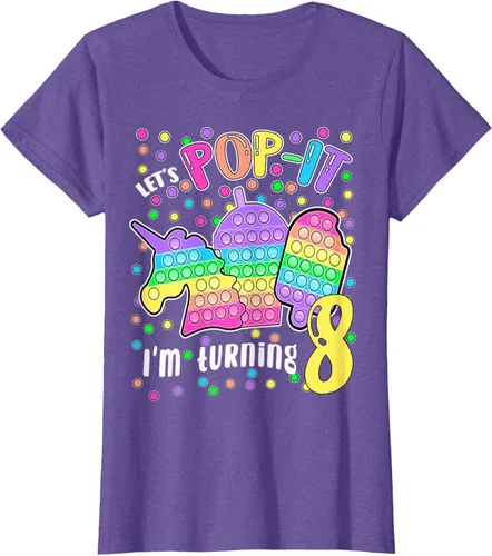 Vista 19 de Let's Pop-it I'm turning 8 Colorful 8th Birthday - Camiseta para niña, Negro