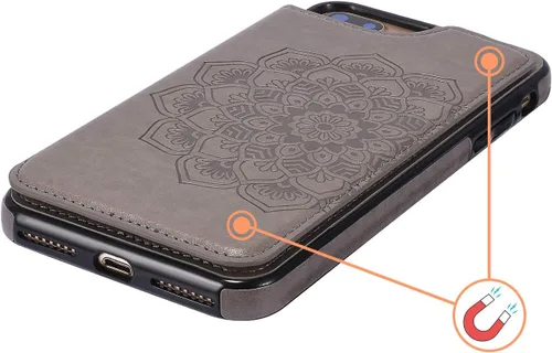 Vista 5 de UEEBAI Funda para iPhone SE 2022/7/8/SE 2020, funda de piel sintética con cierre magnético, ranuras para tarjetas, función de soporte