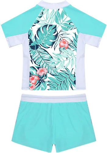 Vista 2 de Runhomal Traje de baño de 2 piezas con estampado de camiseta de manga corta para niños y niñas