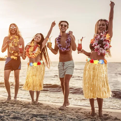 Vista 6 de Toulite 36 faldas hawaianas de hierba hawaiana Luau Hula de 24 pulgadas, vestido de hierba hawaiana tropical, disfraz de verano para mujeres y niñas