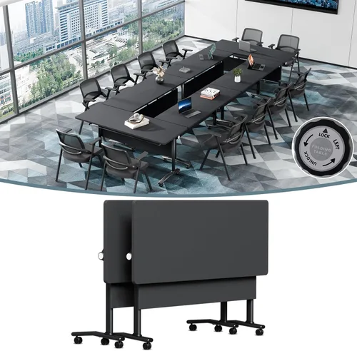 Vista 18 de Mesa de conferencias plegable, mesas de sala de conferencias con ruedas, mesa rectangular grande y plegable para reuniones de 6 a 12 personas, mesa
