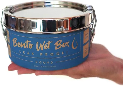 Vista 5 de ECOlunchbox Bento Wet Box - Recipiente redondo de acero inoxidable a prueba de fugas, 24 onzas (23.7 fl oz), junta de silicona y clips de cierre