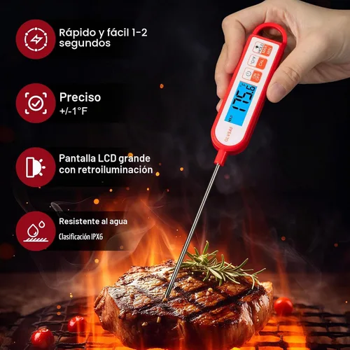 Vista 2 de GLVSAE Termómetro digital para carne, lecturas instantáneas en 1-2 segundos, termómetro de alimentos con sonda extendida, impermeable para cocinar