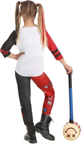 Vista 8 de Disfraz de Harley Quinn Suicide Squad para niña, overol de bufón para traje de súper villano, cosplay de cómic y Halloween
