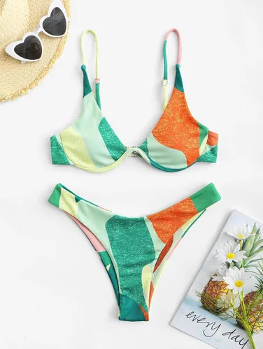Vista 4 de ZAFUL - Conjunto de bikini de corte alto para mujer, traje de baño sexi