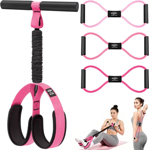 Vista 8 de Banda de resistencia de pedal con asa, tubos de látex gruesos duraderos mejorados y pedal de tela de espuma suave, equipo de ejercicio para 1 rosa