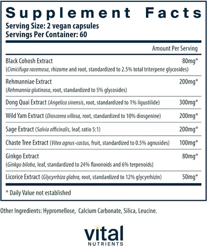 Vista 2 de Vital Nutrients Apoyo a la menopausia - Suplemento vegano para mujeres - Complejo de hierbas con cohosh negro y bayas de árbol Vitex para apoyo al