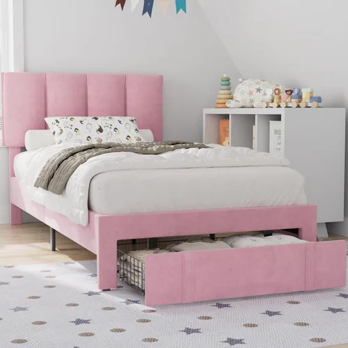 Vista 62 de VECELO Base de cama de tamaño individual con cajón de almacenamiento, base de cama de plataforma resistente con cabecera y fuerte soporte de Negro