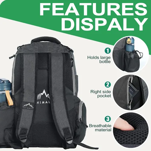 Vista 4 de HIMAL HIMAL Disc Golf Bag, 22+ Discs Lightweight Backpack Durable Disc Golf Backpack, Large Capacity, Multiple Storage Pockets, Padded Straps