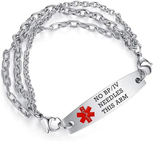 Vista 44 de Brazaletes de alerta médica ajustables de 7.5" a 9" para mujer/hombre, de acero inoxidable, intercambiables Cadena de bloque