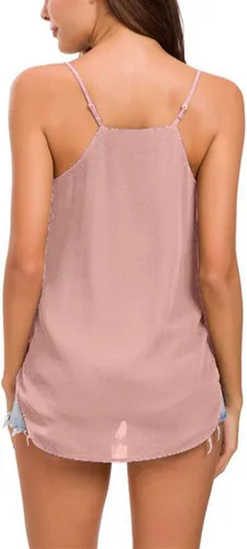 Vista 29 de Camiseta de chifón con tirantes delgados ajustables y cuello en V
