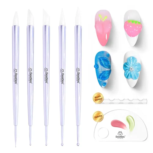 Vista 13 de Beetles - Brocha de uñas para constructor de uñas de gel de doble punta, herramientas de pintura, pincel de uñas, cepillo de limpieza de uñas