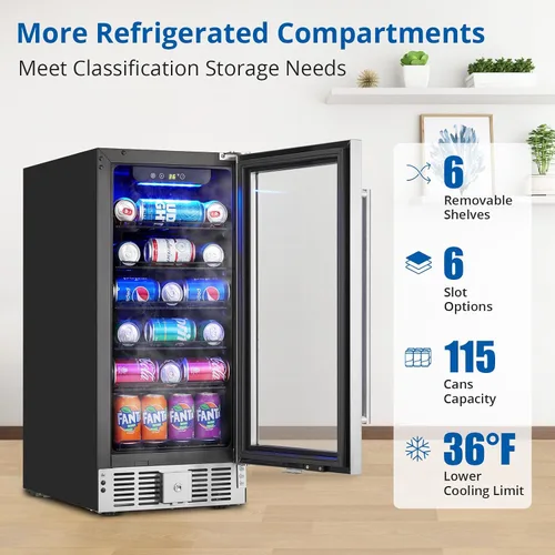 Vista 2 de Towallmark Refrigerador de bebidas, refrigerador de bebidas de 3.2 pies cúbicos Capacidad de 115 latas, enfriador de bebidas pequeño con compresor