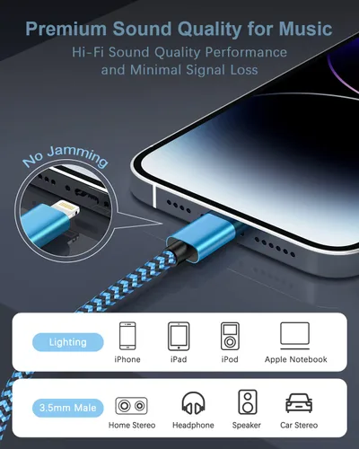 Vista 4 de [Paquete de 2/3.3 pies] Cable auxiliar Lightning a 3.5mm para iPhone, [certificado Apple Mfi] Cable de audio auxiliar para iPhone para coche, hogar