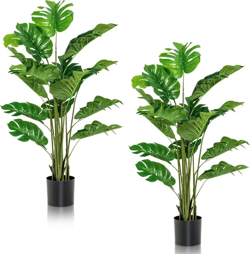Vista 10 de GOFLAME Planta artificial Monstera Deliciosa, árbol sintético en maceta de 4 pies con 10 hojas falsas verdes, planta de queso suizo para decoración