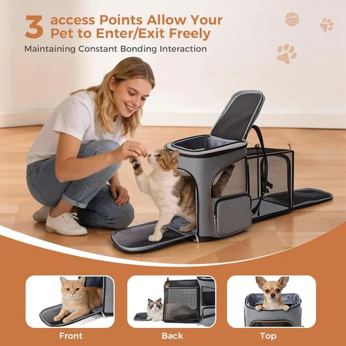 Vista 3 de Lekereise Mochila para Gatos Expandible Transportador de Mascotas Mochila para Gatos y Perros Pequeños, Mochila Transportador de Perros Plegable