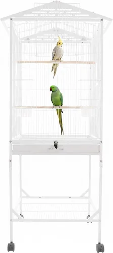 Vista 15 de Jaula grande para pájaros, jaulas movibles para pájaros con ruedas, 4 ventanas de alimentación, bandeja deslizante, aviario panorámico para pájaros
