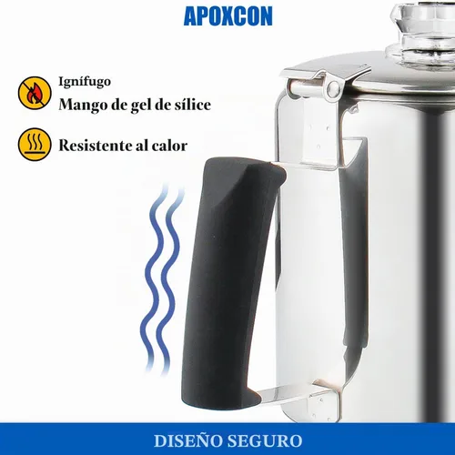 Vista 6 de Cafetera Percoladora Multiuso de Acero Inoxidable para Estufa con Dos Perillas de Vidrio Borosilicato Resistente Mango de Sílice Cafetera