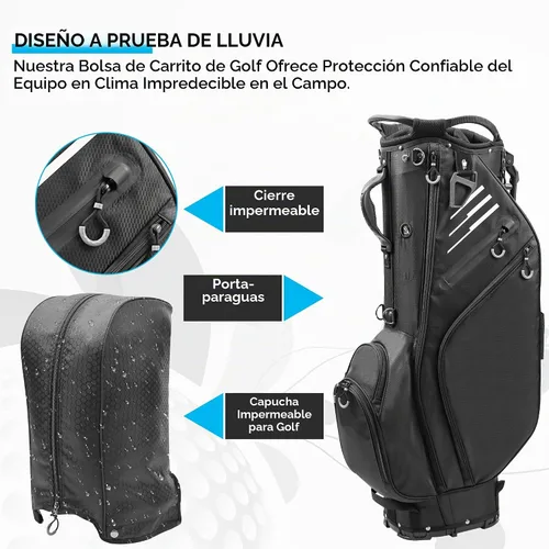 Vista 5 de Bolsa de golf con divisores de longitud completa de 14 vías con soporte, bolsa de golf ligera e impermeable, 8 bolsillos, bolsa enfriadora, bolsa