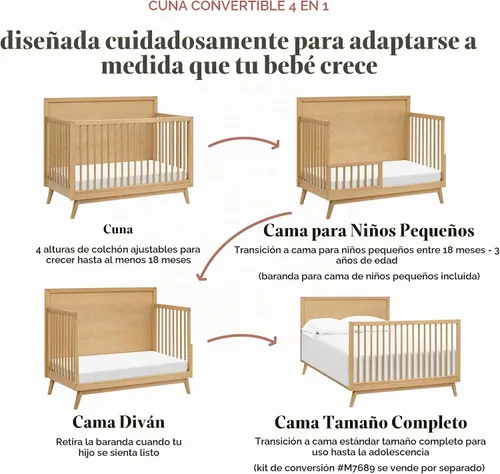 Vista 6 de Babyletto Palma - Cuna convertible 4 en 1 con kit de conversión de cama para niños pequeños en miel, certificado Greenguard Gold