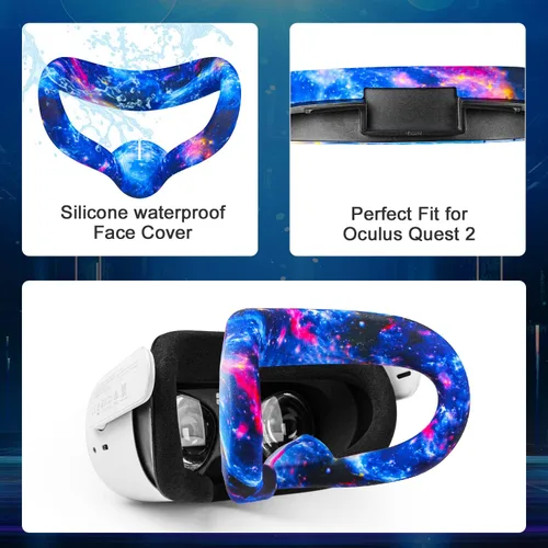 Vista 5 de AIXOTO for Oculus Quest 2 Accessories, Accessory Set for Meta Quest 2, Include Silicone Face Cover, Controller Grip Cover, VR Shell Cover, Lens