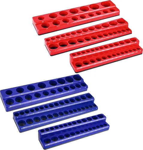 Vista 8 de Soporte magnético de 2 piezas para llaves de vaso – Bandeja métrica SAE de 1/4 de pulgada para almacenamiento de herramientas – Capacidad para 52