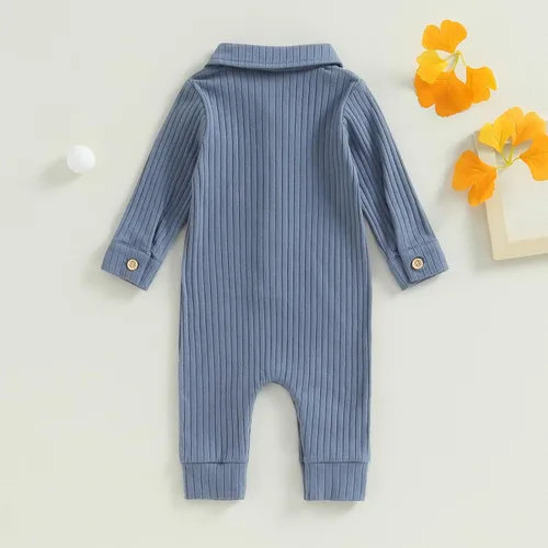 Vista 3 de Mameluco acanalado para bebé recién nacido, con solapa, de una pieza, para otoño, 0-18 meses