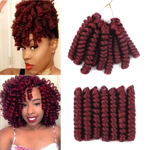 Vista 13 de Saniay - 3 paquetes de trenzas de ganchillo cortas trenzadas de ganchillo con espiral, rizos con espiral jamaicana, 20 mechones por paquete